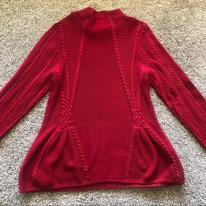 New Jeanne Pierre Deep Red Cable Crewneck Sweater, Size XL